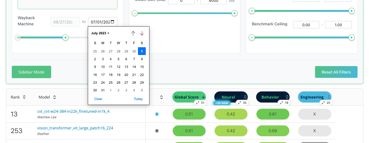 The Wayback slider with calendar-style date selection